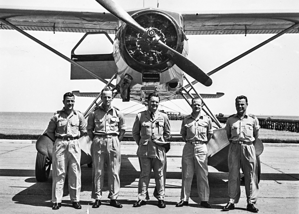 1955-56 RAAF Antarctic Flight, L to R SGT Johanson, PLT OFF Seaton, SQN LDR Leckie, SGT Sundberg, FLT LT Clemence (Doug Leckie Collection)