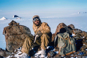 Geologist Ian McLeod, Mawson 1958, on field trip, possibly Enderby Land © G. Knuckey