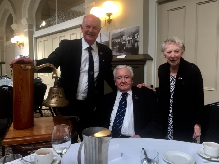 Captain Murray Doyle with Norman and Julie Tame at the HMAS Wyatt Earp Function, Hobart 2019